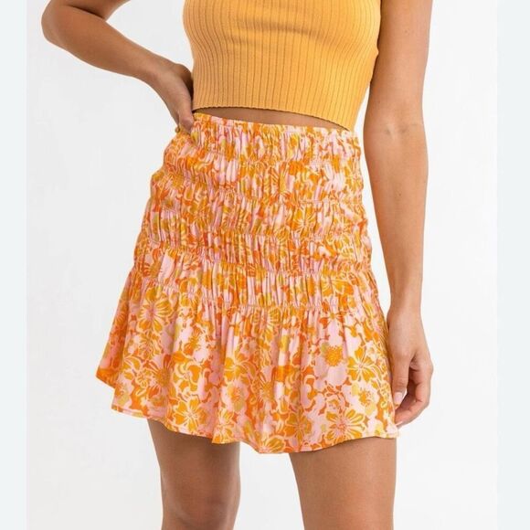 Rhythm Livin Evangeline Floral Mini Skirt Orange 10 - Picture 1 of 6